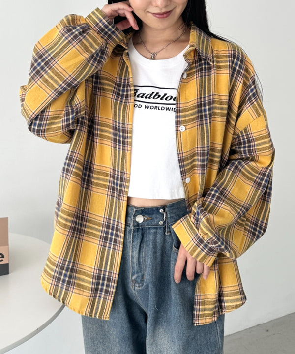 ルーズシルエットチェックネルシャツ | CL2253009 | イエロー