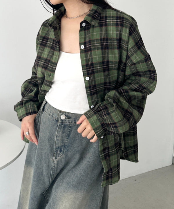 ルーズシルエットチェックネルシャツ | CL2253009 | グリーン