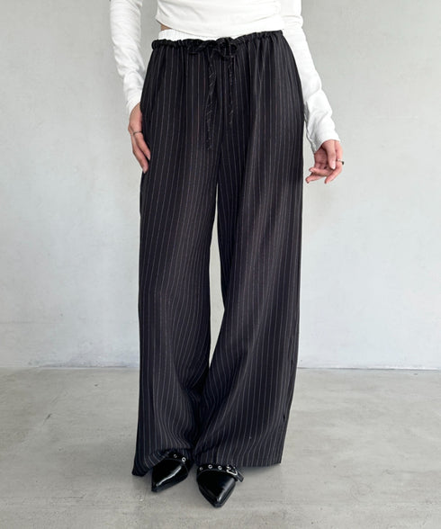 ダブルウエストピンストライプワイドパンツ | BA2253002 | ブラック