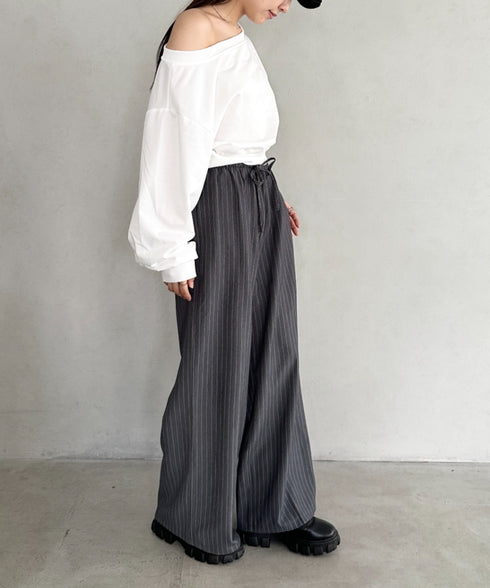 ダブルウエストピンストライプワイドパンツ | BA2253002 | グレー