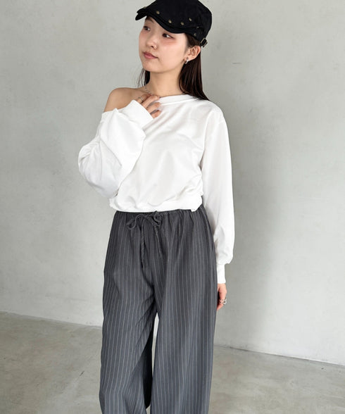 ダブルウエストピンストライプワイドパンツ | BA2253002 | グレー