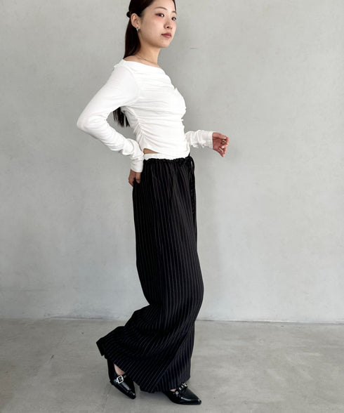ダブルウエストピンストライプワイドパンツ | BA2253002 | ブラック