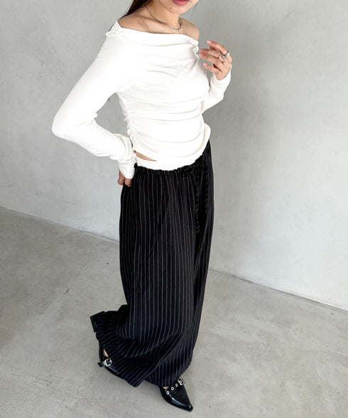 ダブルウエストピンストライプワイドパンツ | BA2253002 | ブラック