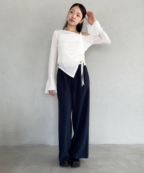ダブルウエストピンストライプワイドパンツ | BA2253002 | ネイビー