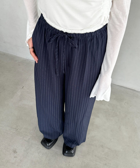ダブルウエストピンストライプワイドパンツ | BA2253002 | ネイビー