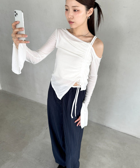 ダブルウエストピンストライプワイドパンツ | BA2253002 | ネイビー