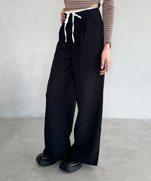 ダブルウエストスラックスワイドパンツ | BA2253003 | ブラック