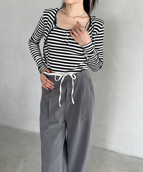 ダブルウエストスラックスワイドパンツ | BA2253003 | グレー