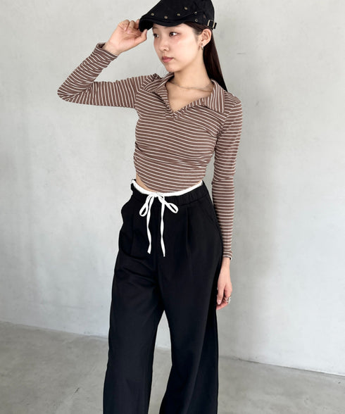 ダブルウエストスラックスワイドパンツ | BA2253003 | ブラック