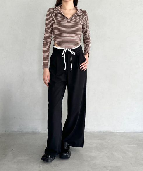 ダブルウエストスラックスワイドパンツ | BA2253003 | ブラック