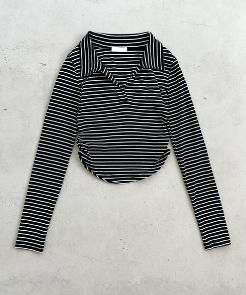 サイドギャザーボーダーコンパクトトップス | BA2253005 | ブラック