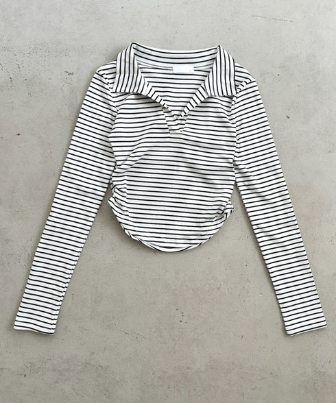 サイドギャザーボーダーコンパクトトップス | BA2253005 | ホワイト