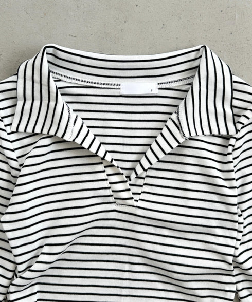 サイドギャザーボーダーコンパクトトップス | BA2253005 | ホワイト