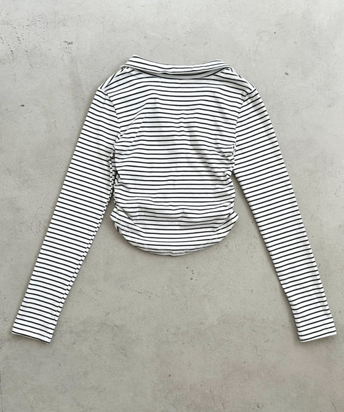 サイドギャザーボーダーコンパクトトップス | BA2253005 | ホワイト