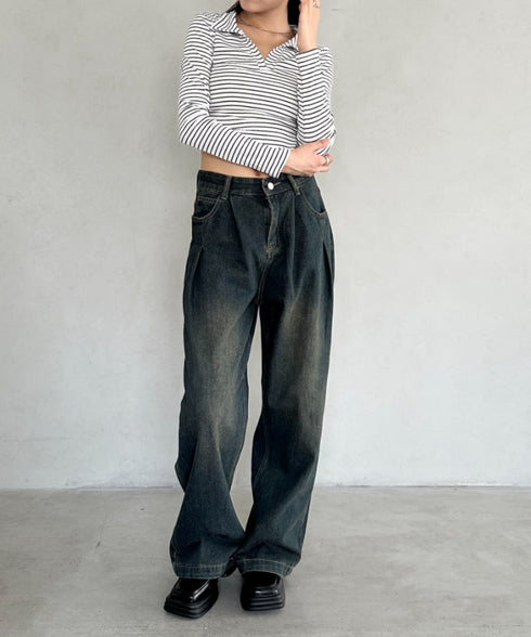 サイドギャザーボーダーコンパクトトップス | BA2253005 | ホワイト