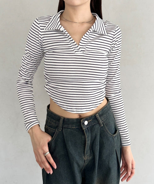 サイドギャザーボーダーコンパクトトップス | BA2253005 | ホワイト