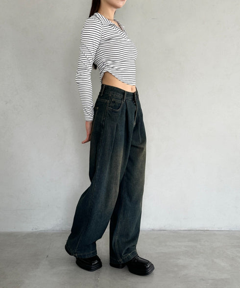 サイドギャザーボーダーコンパクトトップス | BA2253005 | ホワイト