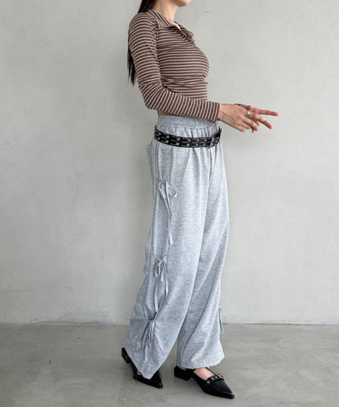 サイドギャザーボーダーコンパクトトップス | BA2253005 | ブラウン