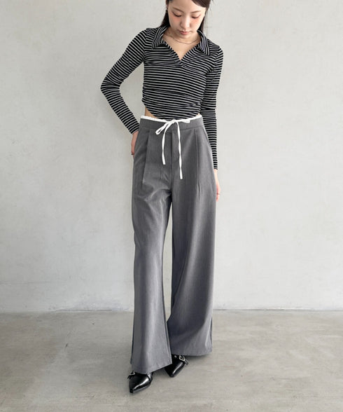 サイドギャザーボーダーコンパクトトップス | BA2253005 | ブラック