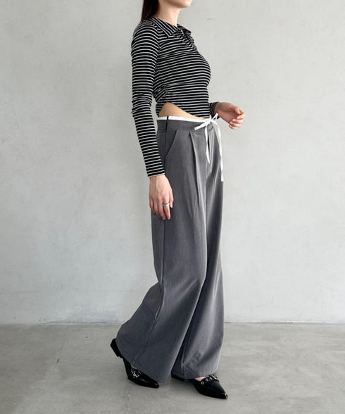 サイドギャザーボーダーコンパクトトップス | BA2253005 | ブラック