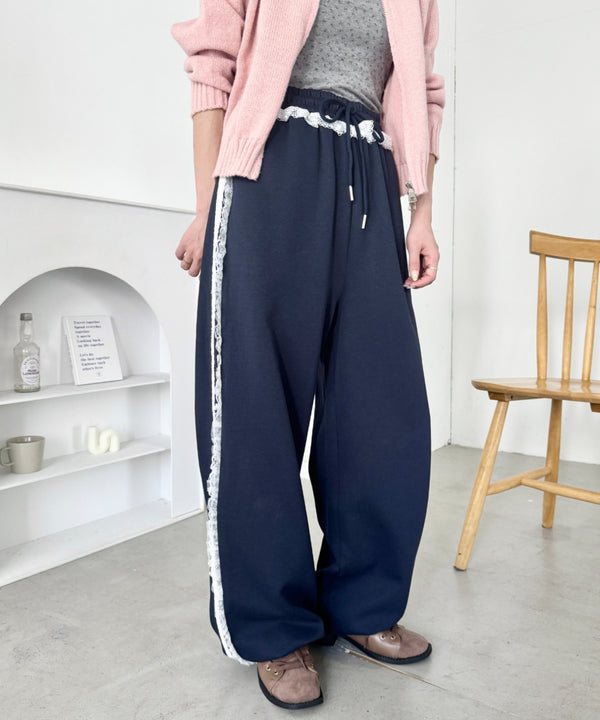 フリルレースラインスウェットパンツ | SL2256037 | ネイビー