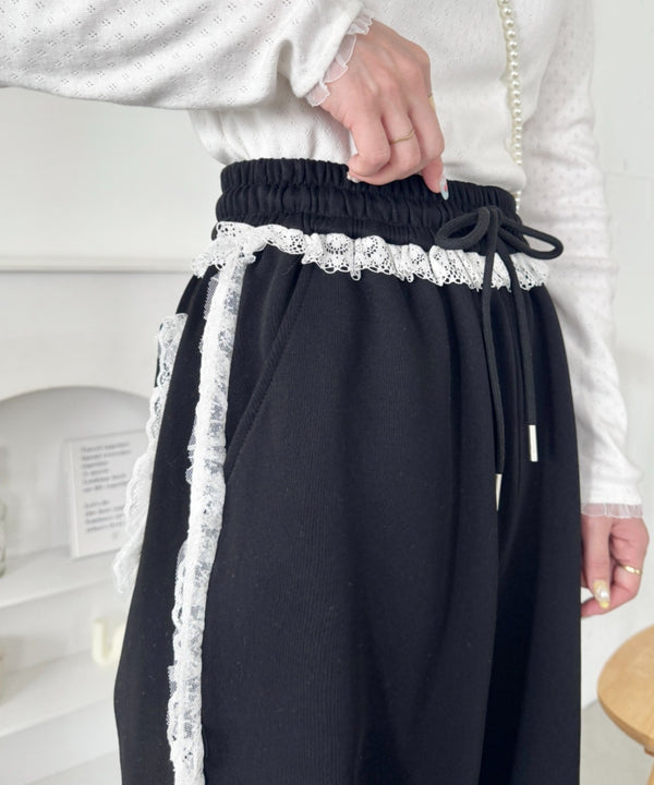 フリルレースラインスウェットパンツ | SL2256037 | ブラック
