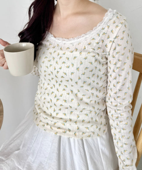 レース付きフラワートップス | SL2256050 | イエロー