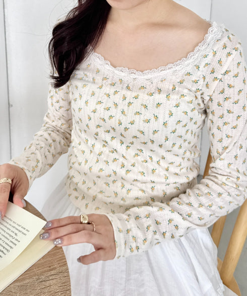 レース付きフラワートップス | SL2256050 | イエロー