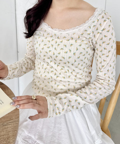 レース付きフラワートップス | SL2256050 | イエロー