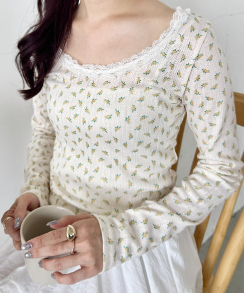 レース付きフラワートップス | SL2256050 | イエロー