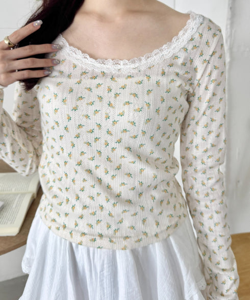 レース付きフラワートップス | SL2256050 | イエロー