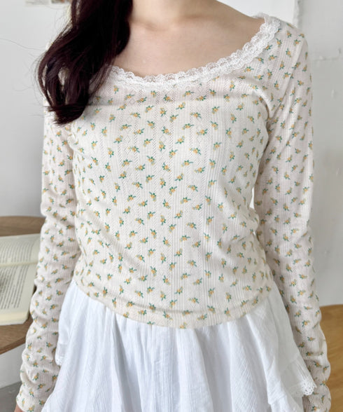 レース付きフラワートップス | SL2256050 | イエロー