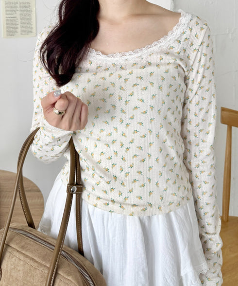 レース付きフラワートップス | SL2256050 | イエロー