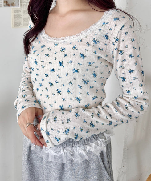 レース付きフラワートップス | SL2256050 | ライトブルー