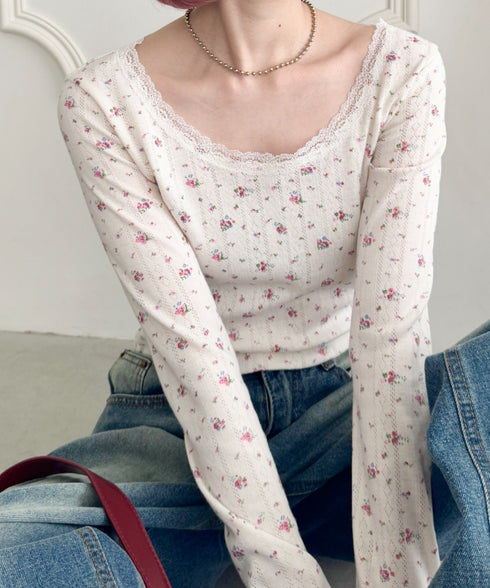 レース付きフラワートップス | SL2256050 | ピンク