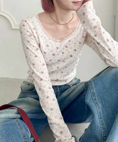 レース付きフラワートップス | SL2256050 | ピンク