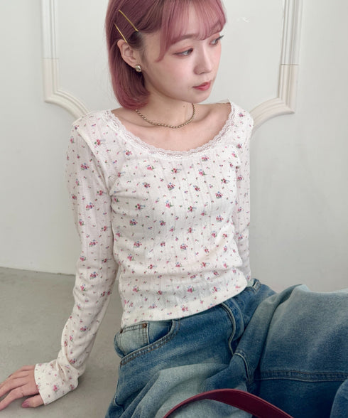 レース付きフラワートップス | SL2256050 | ピンク