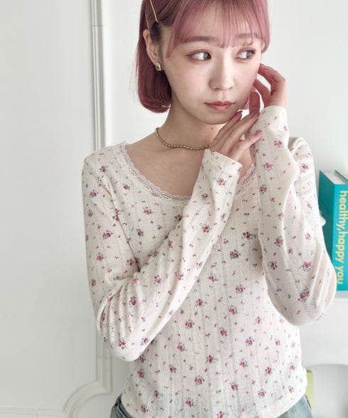 レース付きフラワートップス | SL2256050 | ピンク