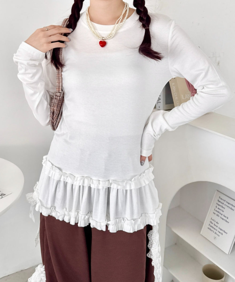裾フリルトップス | SL2256041 | ホワイト – Outfitter lab