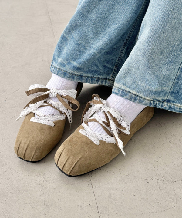 レースリボンスウェードバレエシューズ | SL3256042 | ベージュ