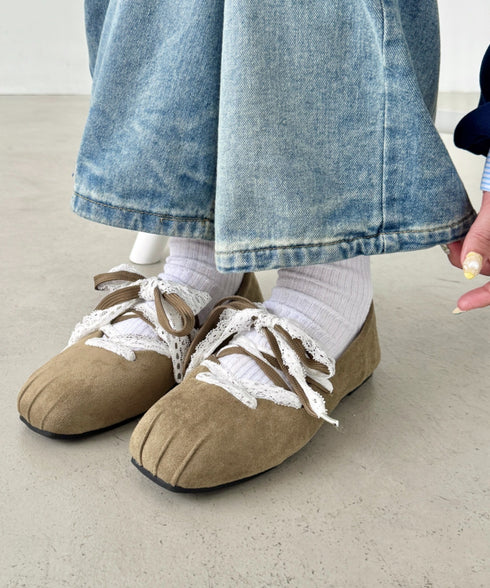 レースリボンスウェードバレエシューズ | SL3256042 | ベージュ
