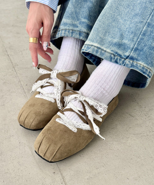 レースリボンスウェードバレエシューズ | SL3256042 | ベージュ