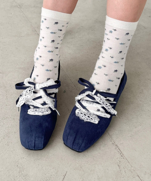 レースリボンスウェードバレエシューズ | SL3256042 | ネイビー