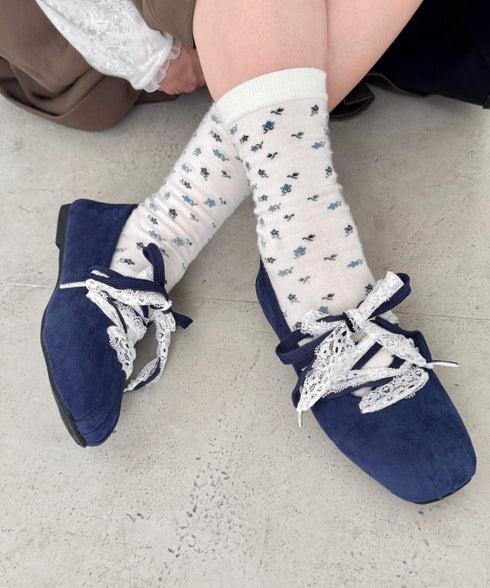 レースリボンスウェードバレエシューズ | SL3256042 | ネイビー