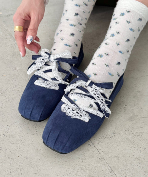 レースリボンスウェードバレエシューズ | SL3256042 | ネイビー