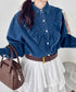 パールボタンフリルデニムシャツ | SL2256048 | ブルー