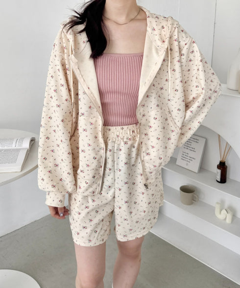 【セットアップ】小花柄ワッフルパーカー+ショートパンツ | SL2253014 | アイボリー