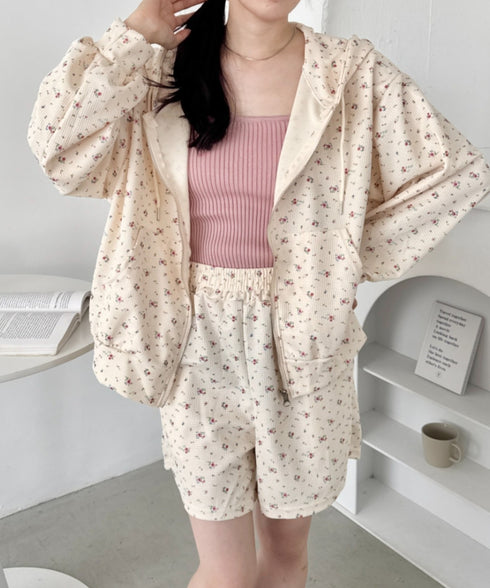 【セットアップ】小花柄ワッフルパーカー+ショートパンツ | SL2253014 | アイボリー