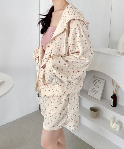 【セットアップ】小花柄ワッフルパーカー+ショートパンツ | SL2253014 | アイボリー