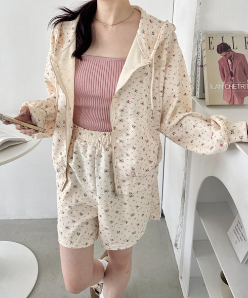 【セットアップ】小花柄ワッフルパーカー+ショートパンツ | SL2253014 | アイボリー